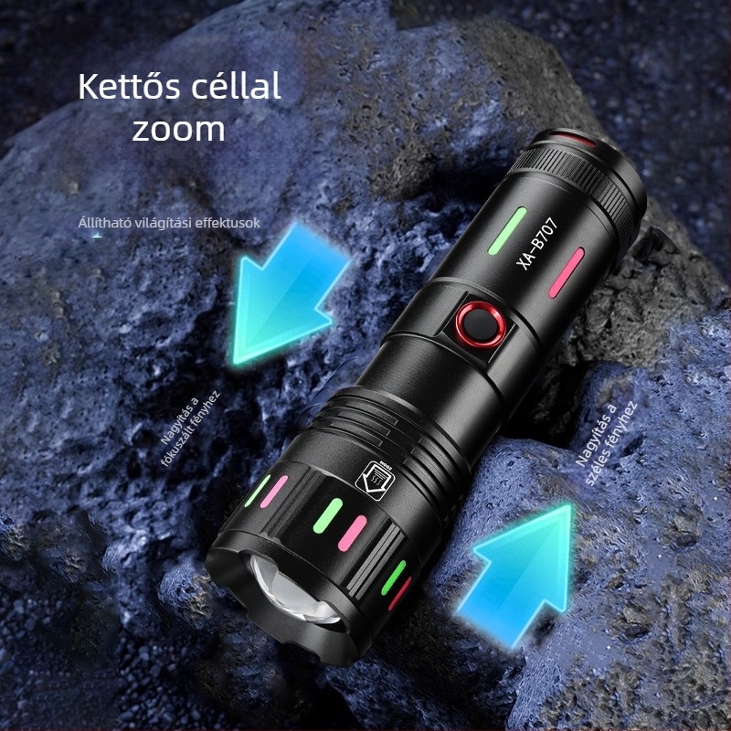 Kétfunkciós horgász LED-fényszóró lézerrel, Type-C töltés, alumínium ötvözet test, 5400mAh, 30W