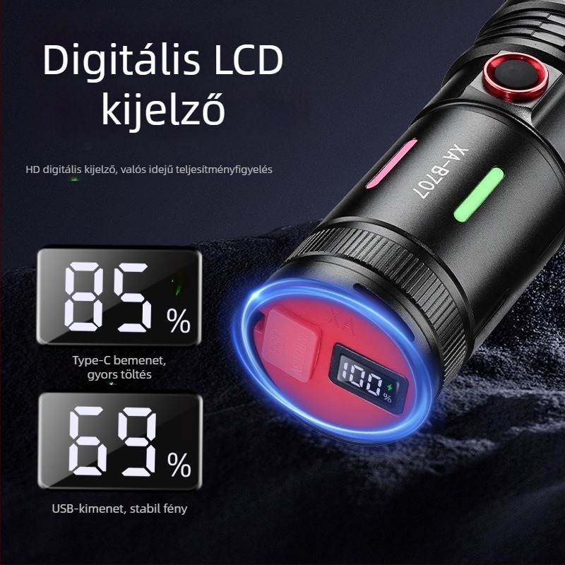Kétfunkciós horgász LED-fényszóró lézerrel, Type-C töltés, alumínium ötvözet test, 5400mAh, 30W