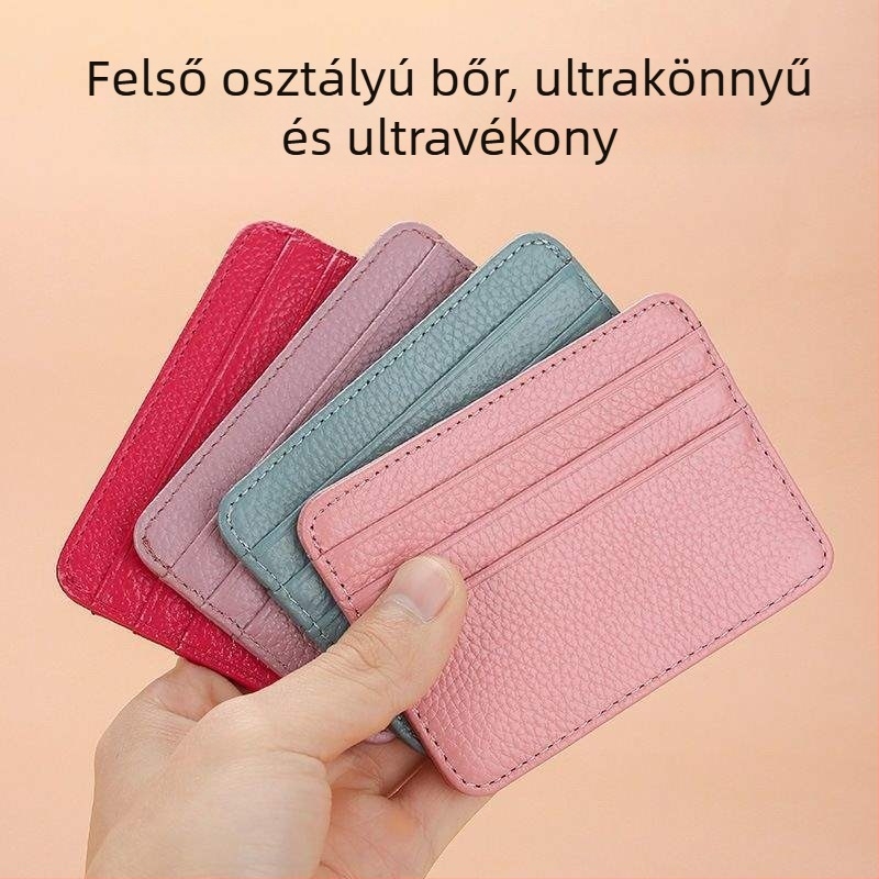 Ultra vékony valódi bőrből készült kártyatartó anti-demágneses védelemmel, kompakt, többkártya rekesszel és mini érme tárcával