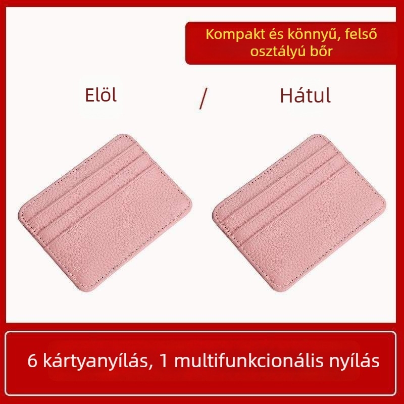 Ultra vékony valódi bőrből készült kártyatartó anti-demágneses védelemmel, kompakt, többkártya rekesszel és mini érme tárcával