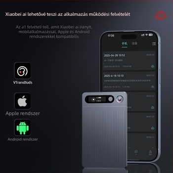 VORMOR M1 felvételi toll kettős felvételi mód, MP3 formátum, felvételi távolság 5 m, háromirányú mikrofonrendszer (2 irányított mikrofon + 1 vibrációs mikrofon), Type-C interfész