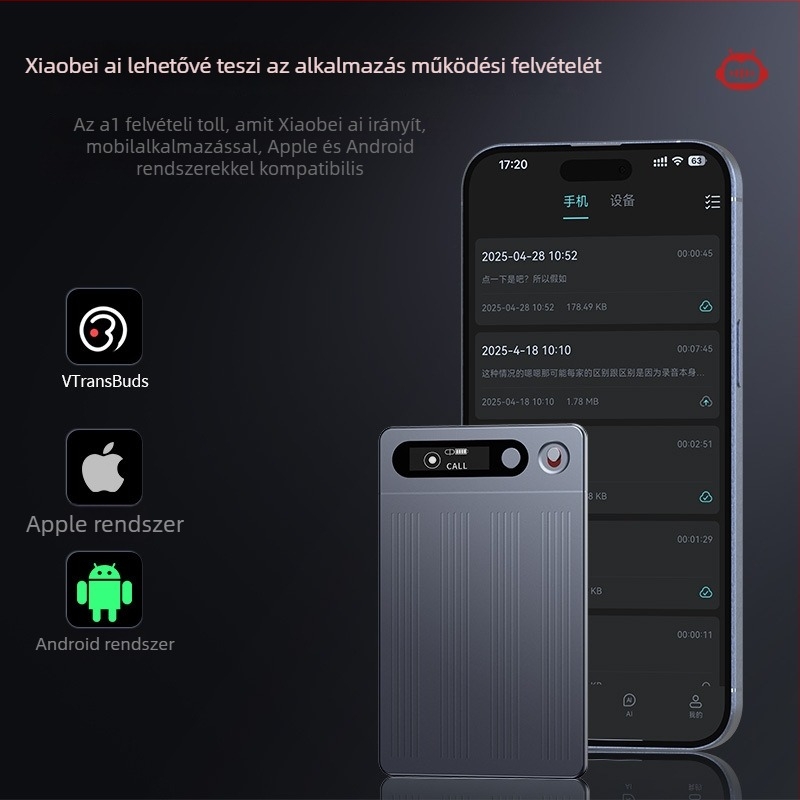 VORMOR M1 felvételi toll kettős felvételi mód, MP3 formátum, felvételi távolság 5 m, háromirányú mikrofonrendszer (2 irányított mikrofon + 1 vibrációs mikrofon), Type-C interfész