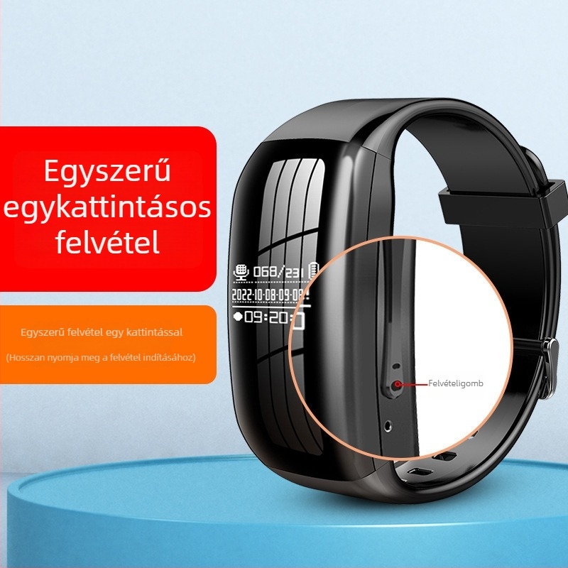 Csuklópántos hangrögzítő WAV, 1800 perc, TF-kártya, USB 2.0, képernyő nélküli