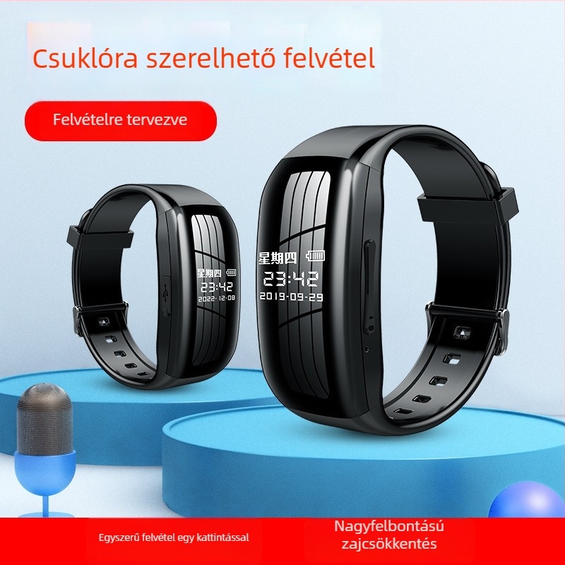 Csuklópántos hangrögzítő WAV, 1800 perc, TF-kártya, USB 2.0, képernyő nélküli
