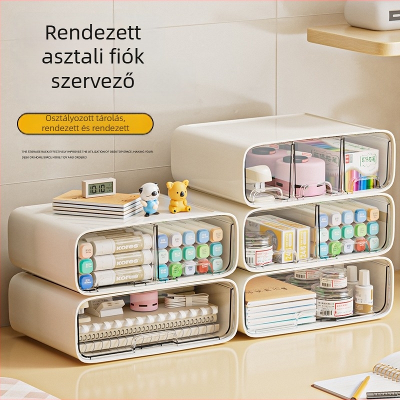 Asztali tároló doboz – többszintű fiókos szekrény, osztókkal, 12 L kapacitás, Modell 2501, műanyag (As+PS), egymásra rakható