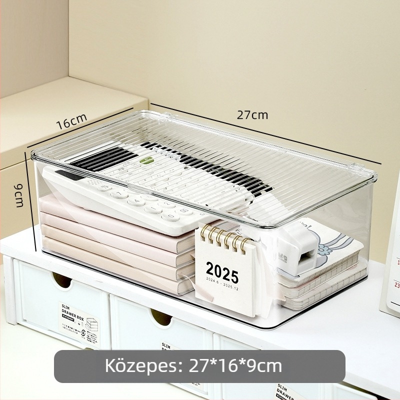Asztali tároló doboz PET műanyagból, 18L, modell 4160, fedéllel és rakható dizájnnal