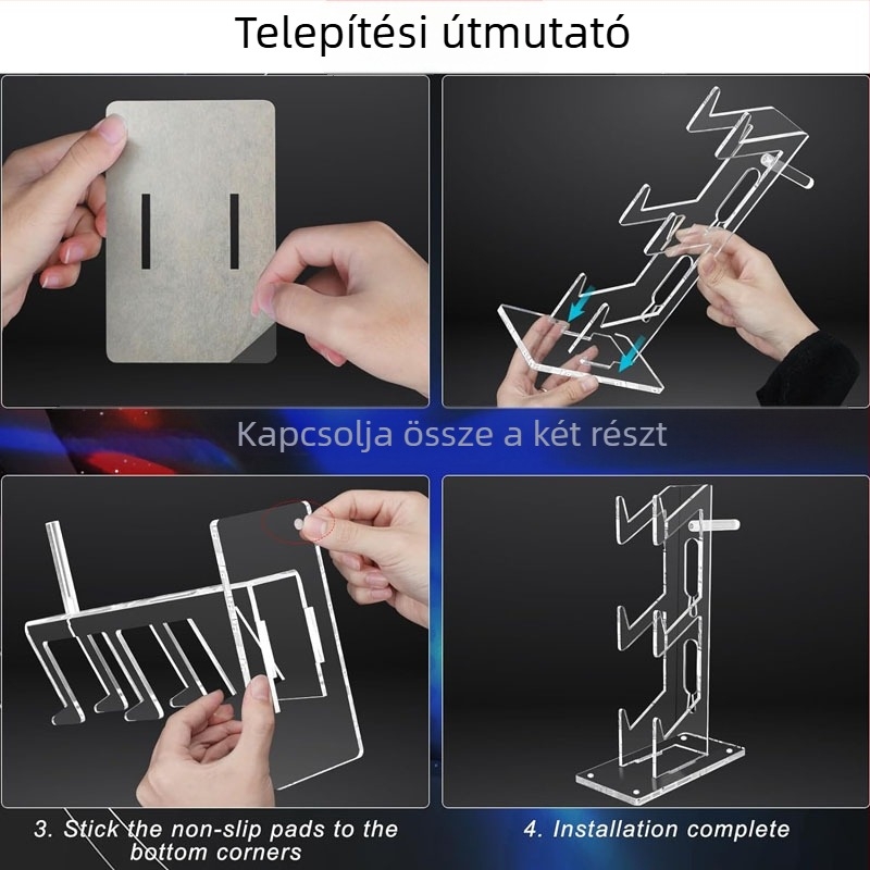 3 rétegű akril asztali játékvezérlő kijelző állvány, fülhallgató-tartóval, modern minimalista stílus, többfunkciós és levehető