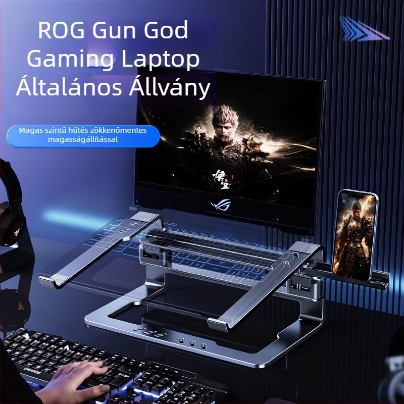 Asztali laptop-tartó 04118, alumíniumötvözet, univerzális kompatibilitás, függőleges kialakítás, hűtés