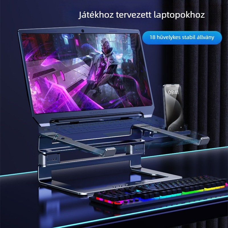 Asztali laptop-tartó 04118, alumíniumötvözet, univerzális kompatibilitás, függőleges kialakítás, hűtés