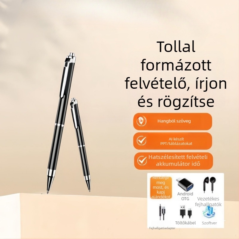 AI felvételi toll beszédszöveg-fordítással, egyirányú mikrofon, memória kártya bővítés nem támogatott, videófelvétel nem támogatott