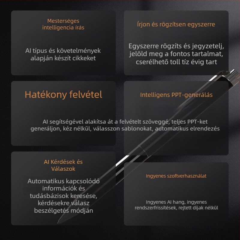 AI felvételi toll beszédszöveg-fordítással, egyirányú mikrofon, memória kártya bővítés nem támogatott, videófelvétel nem támogatott
