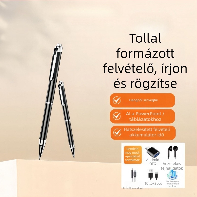 AI felvételi toll beszédszöveg-fordítással, egyirányú mikrofon, memória kártya bővítés nem támogatott, videófelvétel nem támogatott