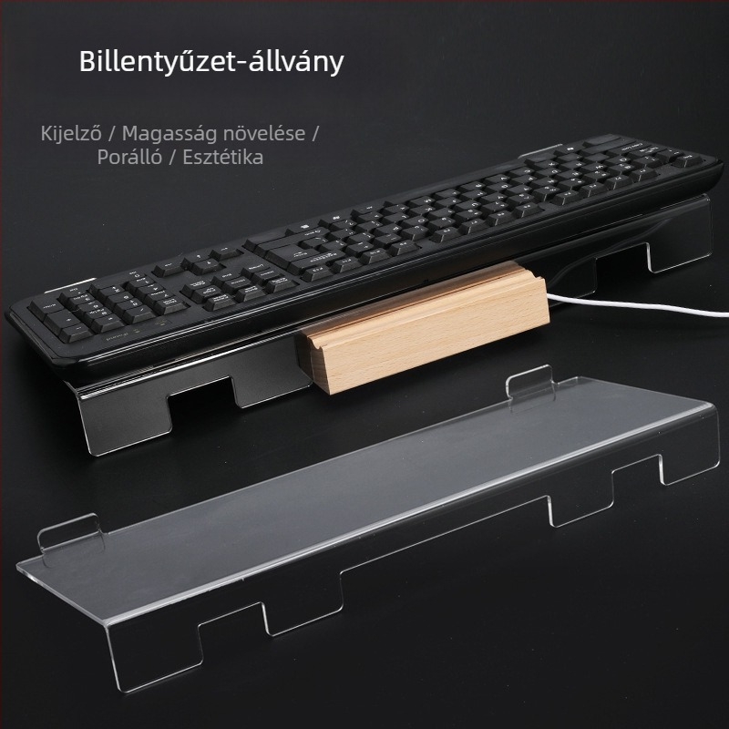 Asztali billentyűzet tartó, átlátszó akril tartó, emelt asztali és laptop állvány, egyrétegű kialakítás