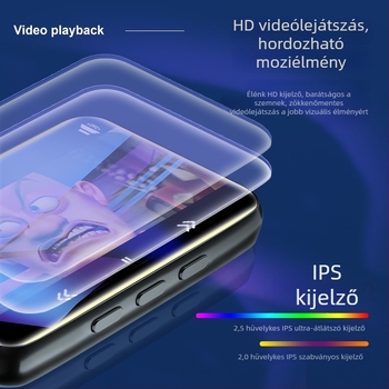 Fém MP4 lejátszó Bluetooth-tal és érintőképernyővel, 2,5 hüvelykes TFT kijelző, TF-kártya támogatás, MP3/WAV/FLAC/APE/WMA/OGG formátumok, FM rádió és felvétel