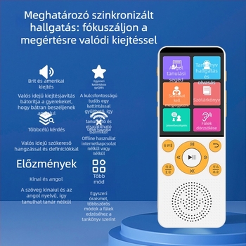 Hordozható angol nyelvtanulási hallgatási és ismétlő eszköz diákoknak (8 GB memória, Bluetooth, LCD-kijelző, tölthető akkumulátor)