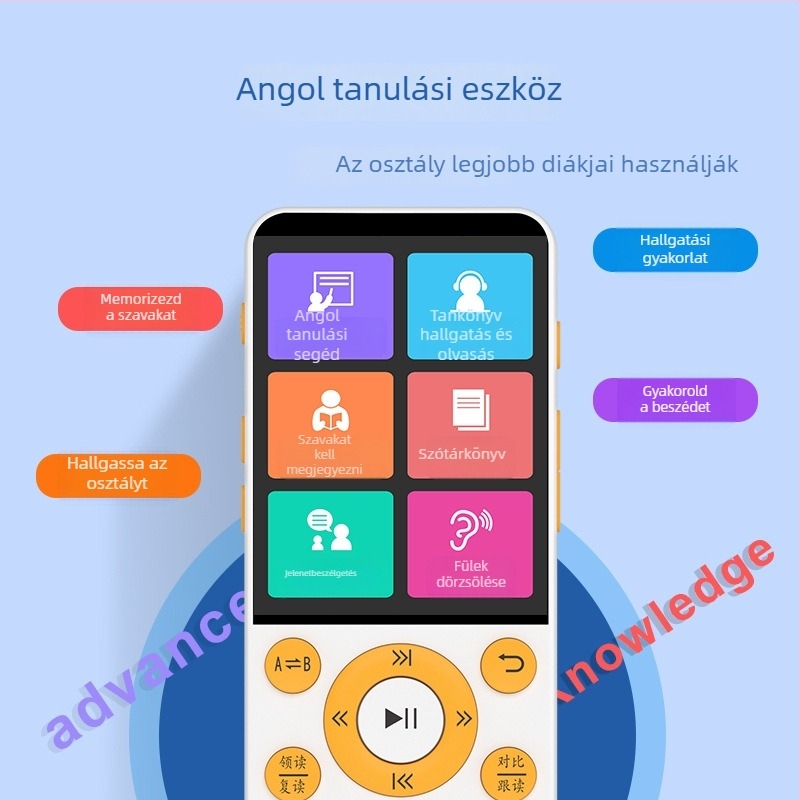 Hordozható angol nyelvtanulási hallgatási és ismétlő eszköz diákoknak (8 GB memória, Bluetooth, LCD-kijelző, tölthető akkumulátor)