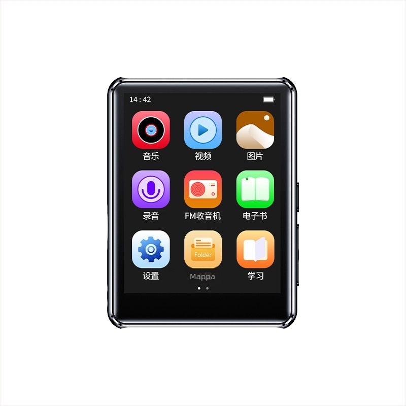 A8 MP3/MP4 lejátszó érintőkijelzővel, TF kártya támogatás, USB 2.0, 3,5 mm fejhallgató aljzat, MP3/WMA/WAV/OGG/FLAC támogatás