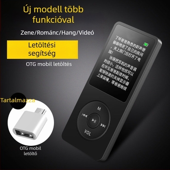 Hordozható MP4/MP3 lejátszó kártyahellyel és kijelzővel, külső hangszóró