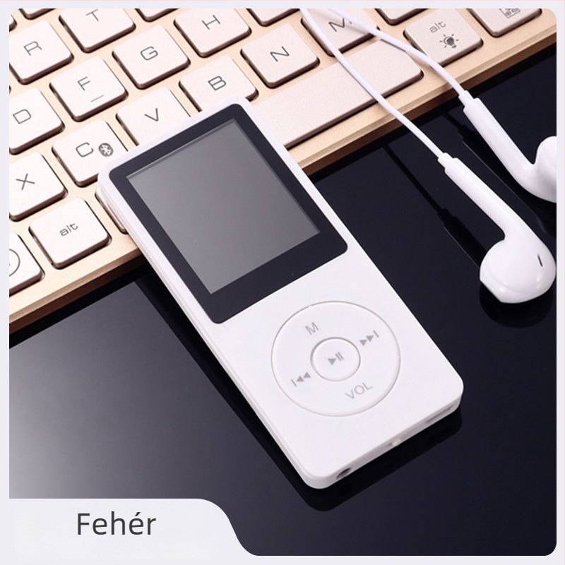 Hordozható MP4/MP3 lejátszó kártyahellyel és kijelzővel, külső hangszóró