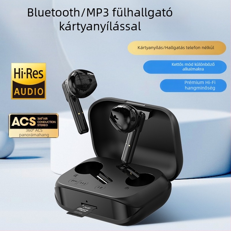 Bluetooth MP3 lejátszó kártya bemenettel, in-ear fejhallgató, saját dizájn, kettős sztereó