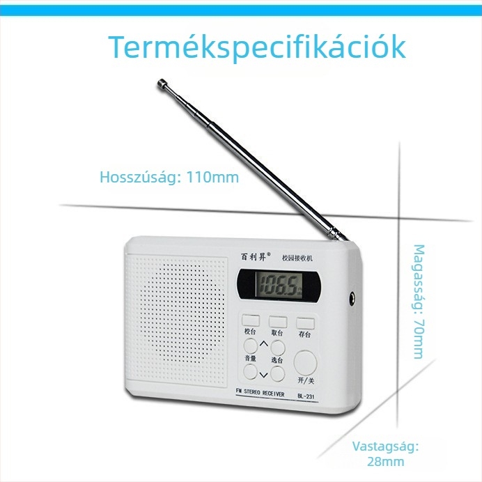 Baisheng BL-231 CET-4/6 angol hallgató rádió, automatikus állomáskeresés, MP3-támogatás és digitális kijelző