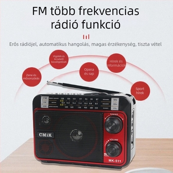 Több sávos rádióvevő USB interfésszel, TF-kártya támogatással, MP3 lejátszás és mutatóval történő hangolás