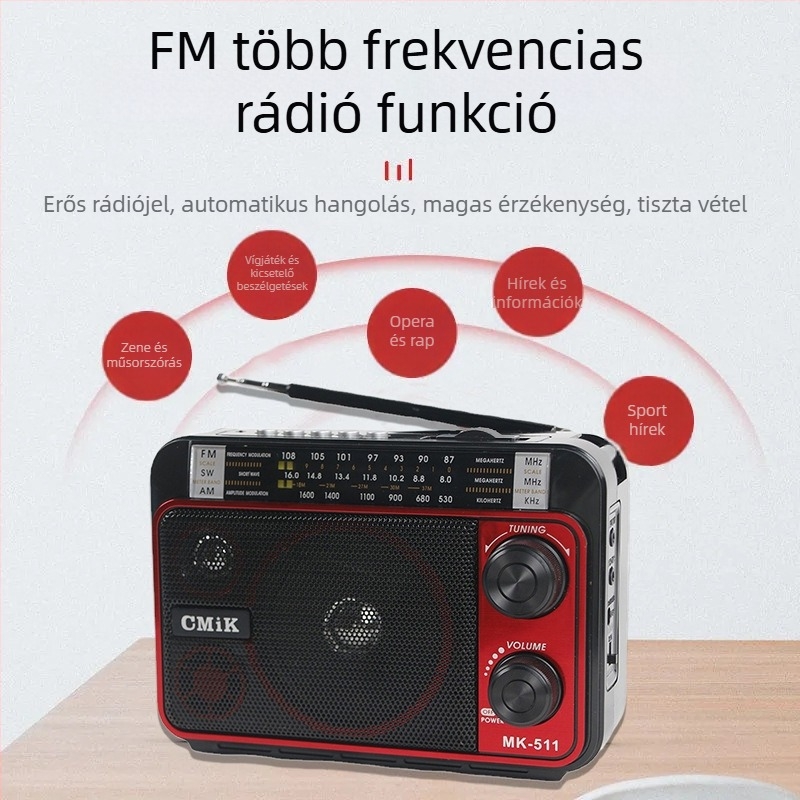 Több sávos rádióvevő USB interfésszel, TF-kártya támogatással, MP3 lejátszás és mutatóval történő hangolás