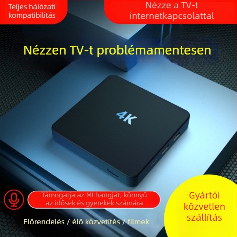 Android TV doboz 8GB RAM, 4K kimenet, 5G két sávos Wi-Fi, USB interfész