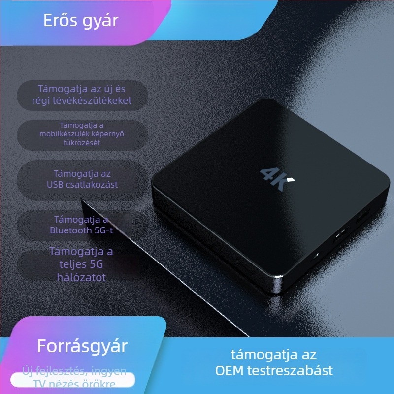 Android TV doboz 8GB RAM, 4K kimenet, 5G két sávos Wi-Fi, USB interfész