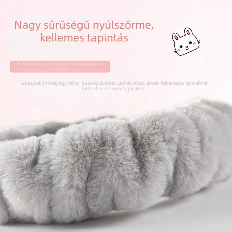 Téli használatra nyuszis szőrös plüss kormánykerékvédő, csúszásmentes, univerzális illeszkedés elasztikus pánttal