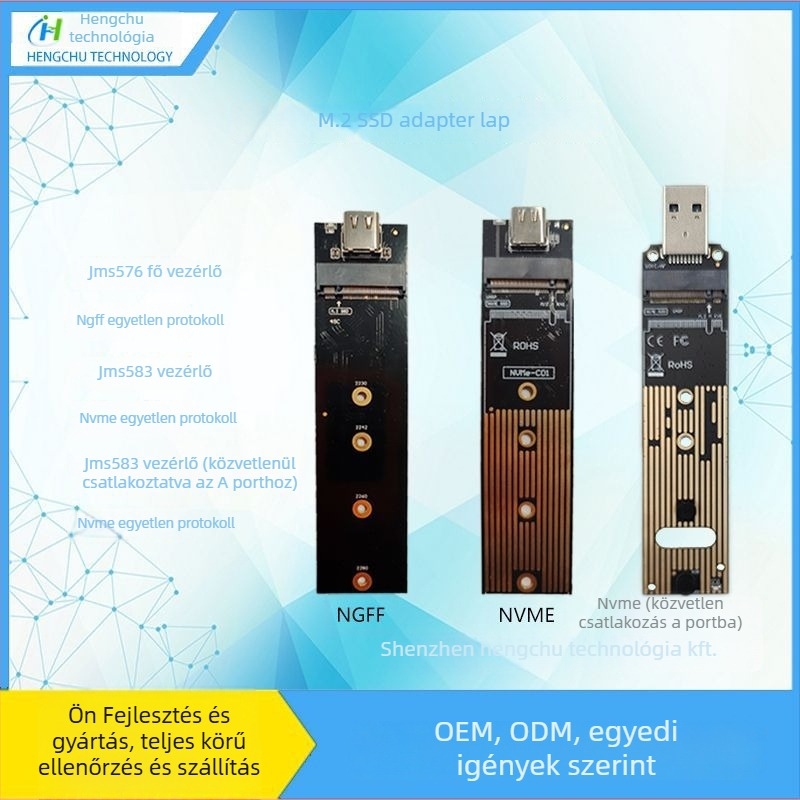 M.2 NGFF NVMe USB 3.0 Type-C adapterkártya (JMS576/JMS583)