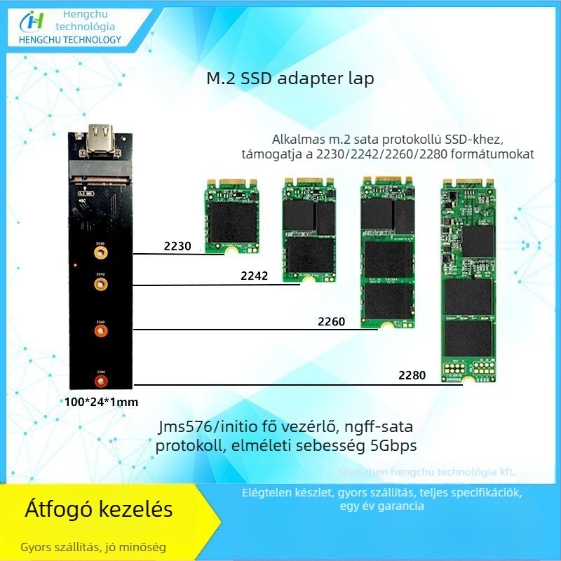 M.2 NGFF NVMe USB 3.0 Type-C adapterkártya (JMS576/JMS583)