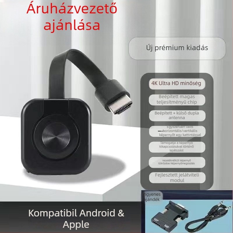 Vezeték nélküli HDMI tükröző vevő – modell w13, Haiqi processzor, 128 MB RAM, 1080p HDMI kimenet