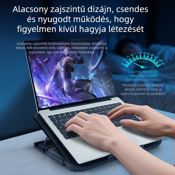 X2 Kétventilátoros laptop hűtőállvány — műanyag radiátor, csendes működés, 2 ventilátor, 800 g