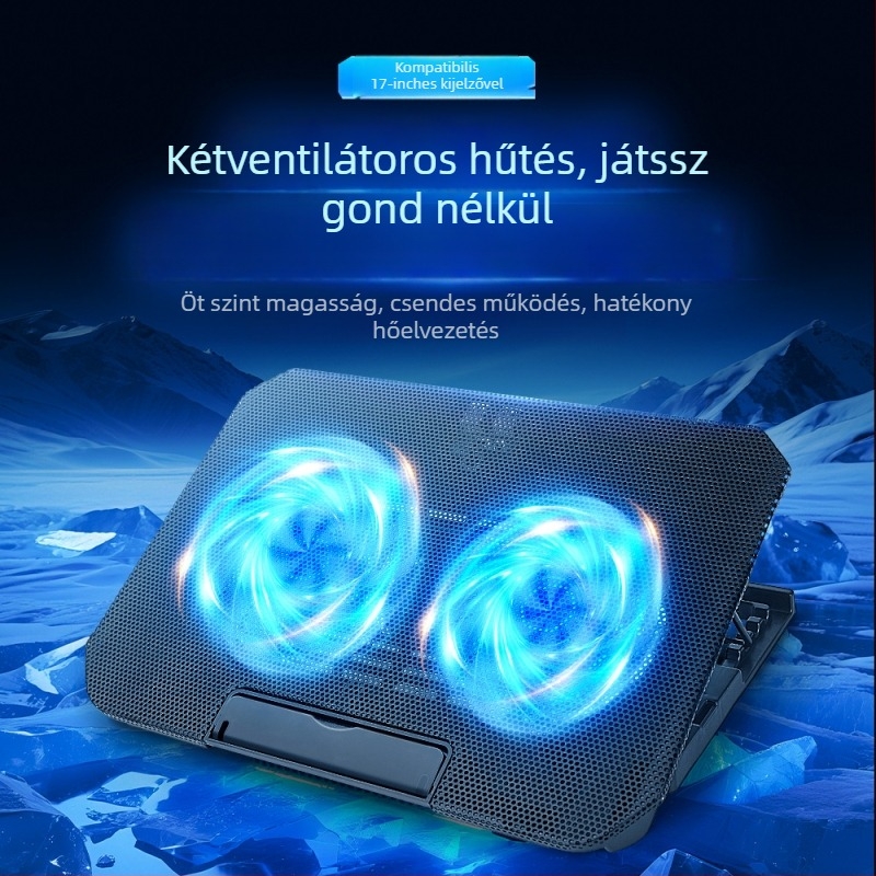 X2 Kétventilátoros laptop hűtőállvány — műanyag radiátor, csendes működés, 2 ventilátor, 800 g