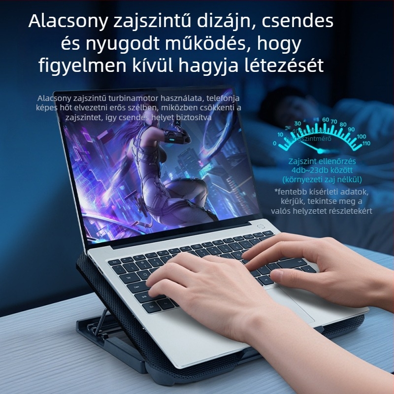 X2 Kétventilátoros laptop hűtőállvány — műanyag radiátor, csendes működés, 2 ventilátor, 800 g