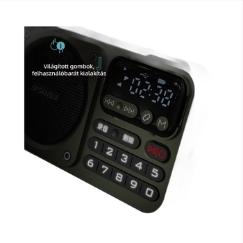 Sansui F22 Bluetooth hangszóró FM rádióval, hordozható, többfunkciós USB/SD-kártya rögzítési lehetőséggel és digitális kijelzővel