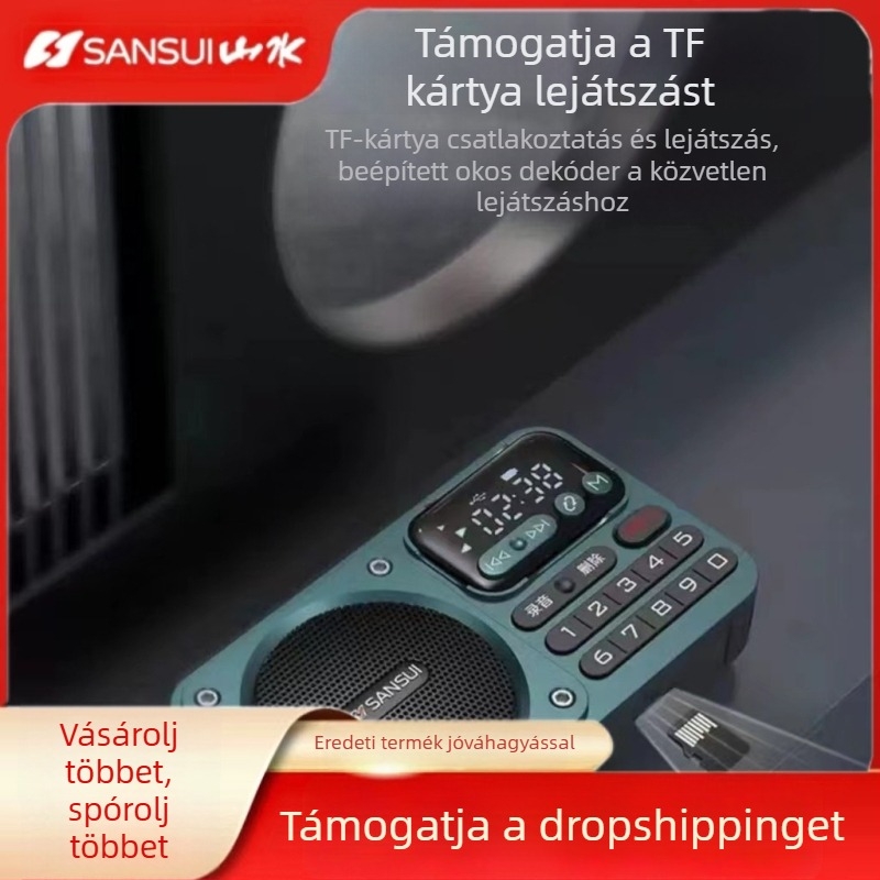 Sansui F22 Bluetooth hangszóró FM rádióval, hordozható, többfunkciós USB/SD-kártya rögzítési lehetőséggel és digitális kijelzővel