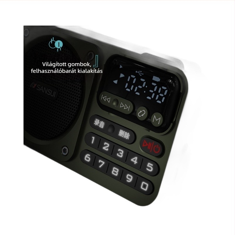 Sansui F22 Bluetooth hangszóró FM rádióval, hordozható, többfunkciós USB/SD-kártya rögzítési lehetőséggel és digitális kijelzővel