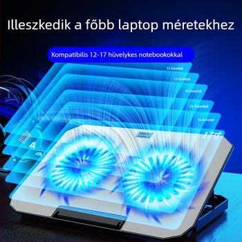 N22 laptophűtő két ventilátorral, ABS ház, hőelvezető hűtés