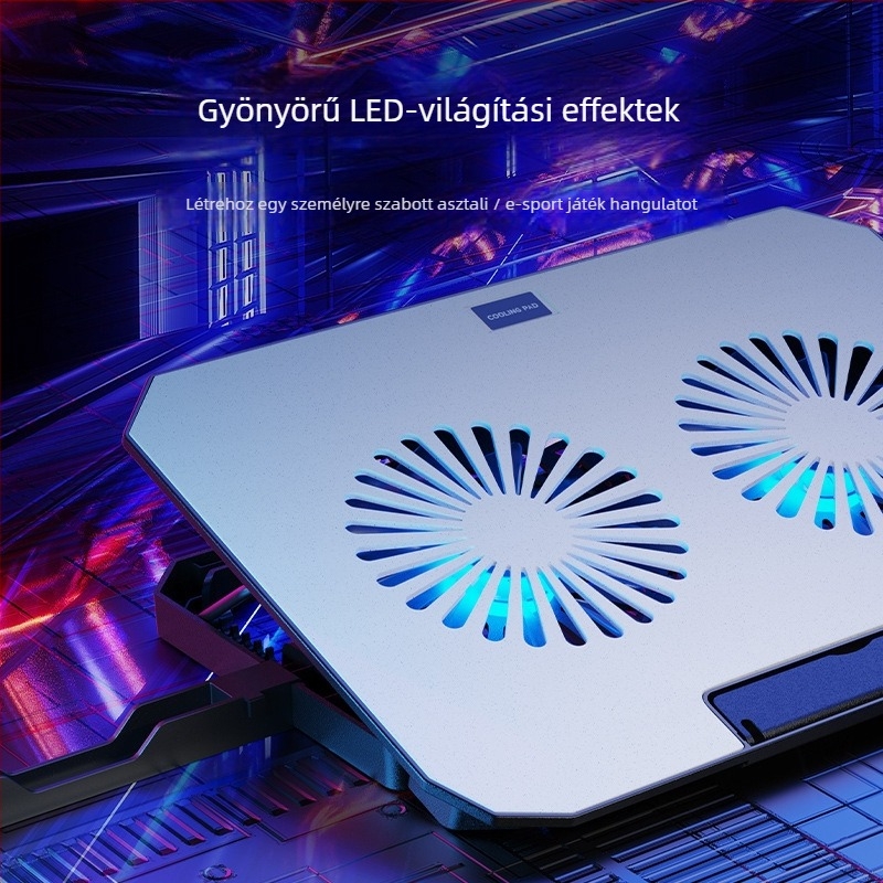 N22 laptophűtő két ventilátorral, ABS ház, hőelvezető hűtés