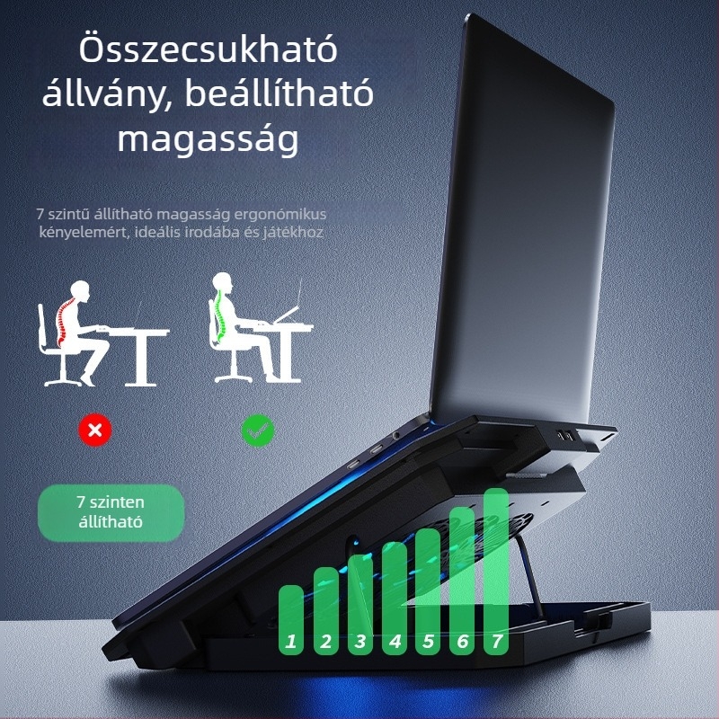N22 laptophűtő két ventilátorral, ABS ház, hőelvezető hűtés