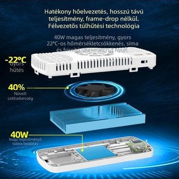 Notebook hűtőalap 1 ventilátorral, ABS + alumínium, hűtőbordás radiátor, kompatibilis notebookkal, ultrabookkal, Playbookkal