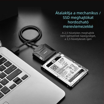 SATA–USB adapter kábel, USB 2.0 interfész, adatátviteli sebesség 3.0, egyszálú csatlakozó, modell 20231