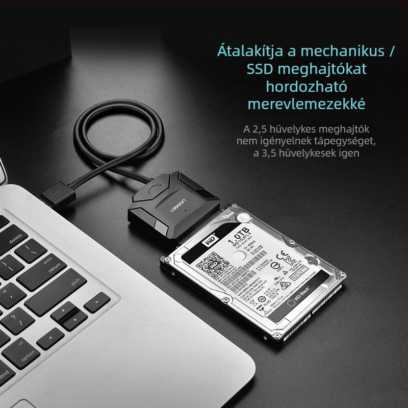 SATA–USB adapter kábel, USB 2.0 interfész, adatátviteli sebesség 3.0, egyszálú csatlakozó, modell 20231