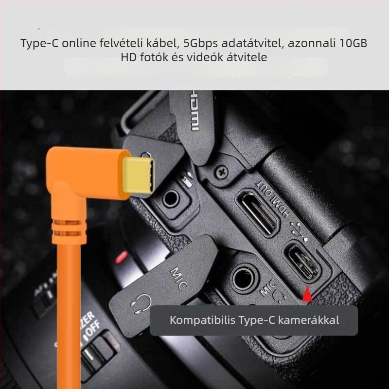 USB-C kamera adapter kábel Canon és Nikon fényképezőgépekhez, réz mag, egyetlen fej, hossz 3 m / 5 m / 8 m / 10 m