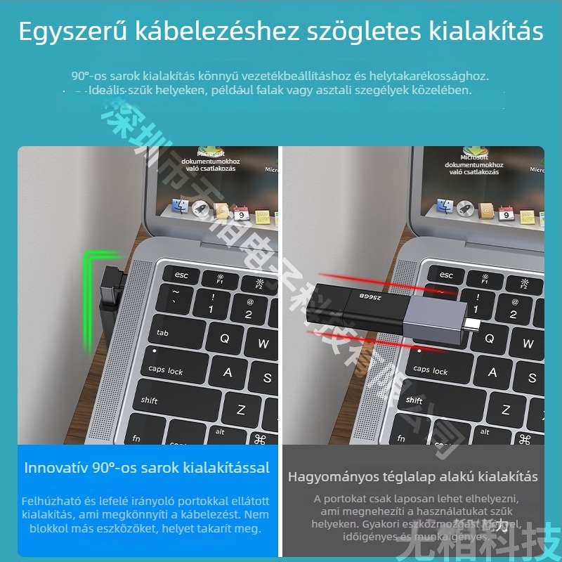 Type-C–ről USB 3.0 adapter, 90°-os jobb oldalú, Type-C férfi USB-A női felé, rézmag, USB 3.0