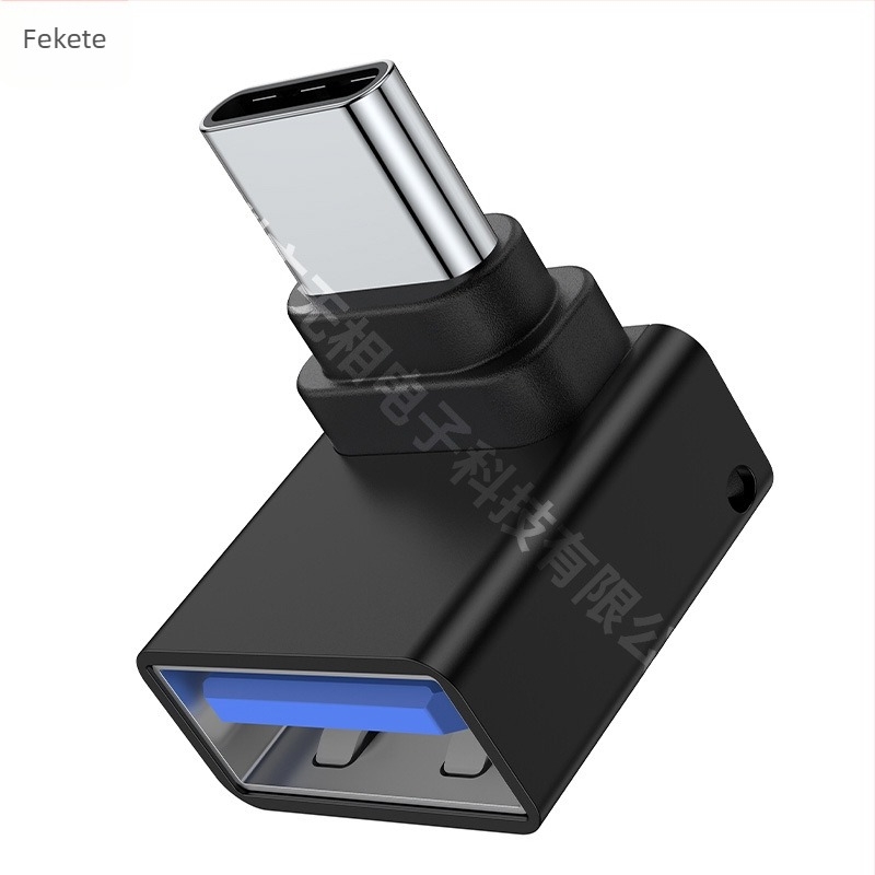 Type-C–ről USB 3.0 adapter, 90°-os jobb oldalú, Type-C férfi USB-A női felé, rézmag, USB 3.0