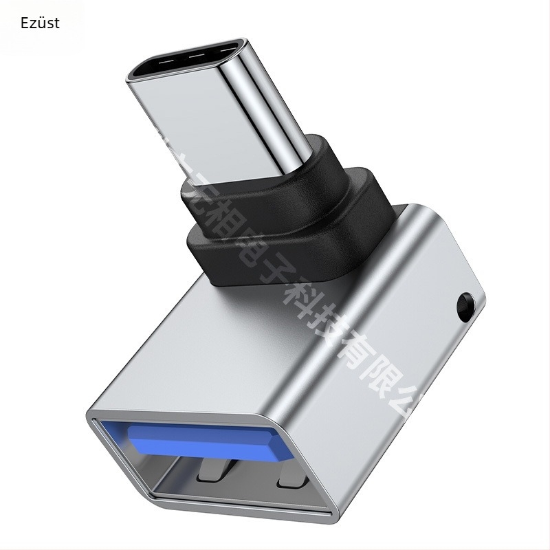 Type-C–ről USB 3.0 adapter, 90°-os jobb oldalú, Type-C férfi USB-A női felé, rézmag, USB 3.0