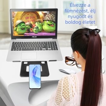 Laptop és telefon állvány, összecsukható alumíniumötvözetből, univerzális kompatibilitás, 500 g tömeg, élő közvetítéshez és irodai munkához.